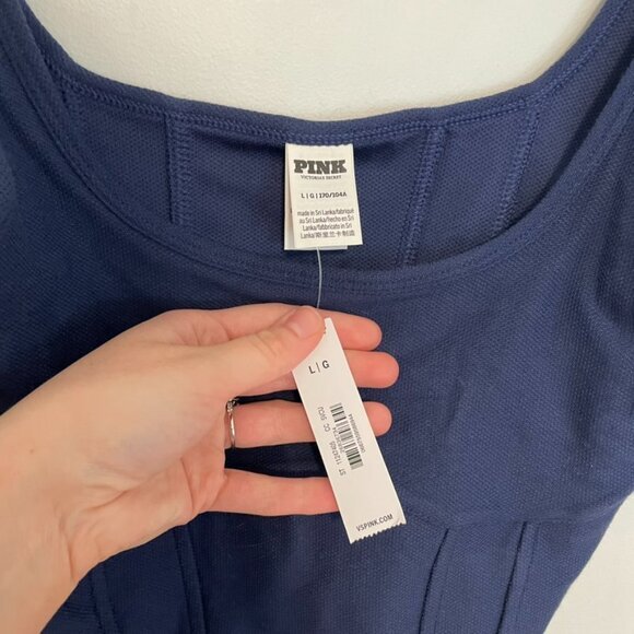 NEW NWT VS PINK VICTORIA'S SECRET Cinched Piqué Corset Top Navy Blue Crop Top L - Picture 9 of 16